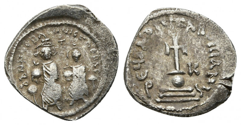 HERACLIUS, with HERACLIUS CONSTANTINE (610-641 AD). AR, Hexagram. Constantinople...