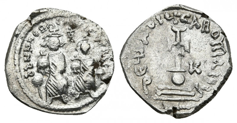 HERACLIUS, with HERACLIUS CONSTANTINE (610-641 AD). AR, Hexagram. Constantinople...