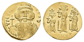 Constans II (641-668 AD). AV, Solidus. Constantinople.
Obv: VICTORIA AVςЧ S.
Bust of Constans II facing, wearing chlamys and plumeted helmet holding g...