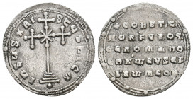 CONSTANTINE VII PORPHYROGENITUS with ROMANUS I (913-959 AD). AR, Miliaresion. Constantinople.
Obv: IҺSЧS XRISTЧS ҺICA. 
Cross crosslet set on three st...