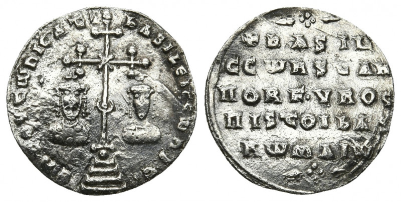 BASIL II BULGAROKTONOS with CONSTANTINE VIII (976-1025 AD). AR, Miliaresion. Con...