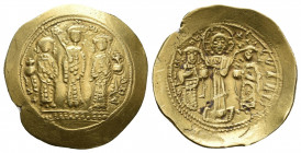 ROMANUS IV DIOGENES with EUDOCIA, MICHAEL VII, CONSTANTIUS and ANDRONICUS (1068-1071 AD). AV, Histamenon. Constantinople.
Obv: [+PⲰMAN / IC XC / ЄVΔOK...