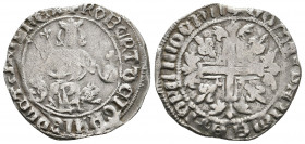 France. ROBERT D’ANJOU (1309-1343 AD).
Obv: ROBЄRT · DЄI · GRA · IЄRL ЄT · SICIL · RЄX
Robert seated facing on throne, holding lis-tipped scepter and ...