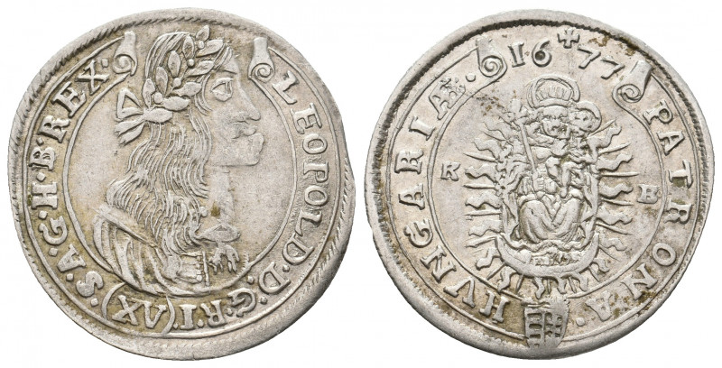 HOLY ROMAN EMPIRE. LEOPOLD I (1657-1705 AD). 15 Kreuzer (1677 K-B). Kremnitz.
Ob...