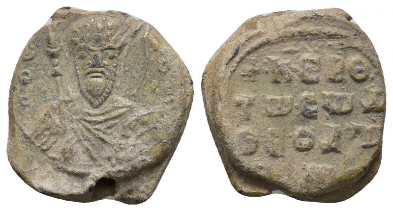 PB Byzantine Lead Seal of Theodore Doukas? (11th-12th century AD). 
Obv: Bust of...