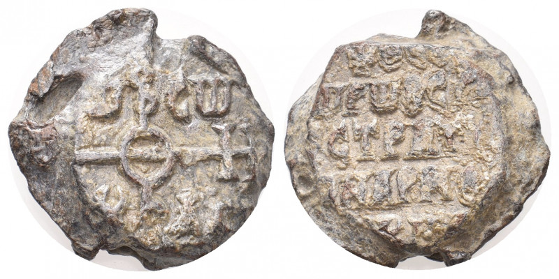 PB Byzantine Lead Seal of a Strategos (9th century AD). 
Obv: Cruciform invocati...