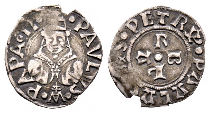 Paolo II 1464-1471
Bolgnino Romano (Baiocco), Roma, AG 0.57 g.
Ref : MIR 414/3...