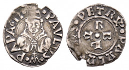 Paolo II 1464-1471
Bolgnino Romano (Baiocco), Roma, AG 0.57 g.
Ref : MIR 414/3
presque TTB