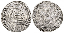 Alessandro VI 1492-1503
Grosso, Marca Anconitana (Macerata o Ancona) AG 2.98 g.
Ref : MIR 536 
TTB