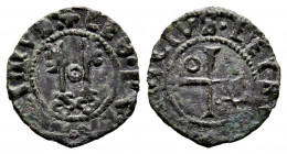 Leone X 1513-1521
Denaro, Avignone, ND, Mi 0.54 g.
Ref : MIR 648/1 (R), Munt. 95, Berm 734
 TTB+. Très Rare