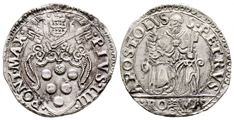 Pio IV 1559-1565
Triplice Giulio o Testone, Roma, AG 9.39 g.
Ref : MIR 1053/1
TT...