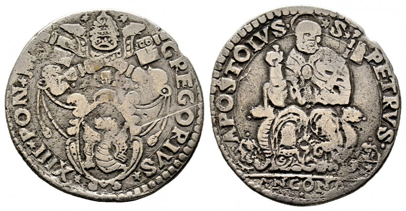 Gregorio XIII 1572-1585
Testone da 3 Giuli, Ancona, AG 8.33 g.
Ref : MIR 1204/...