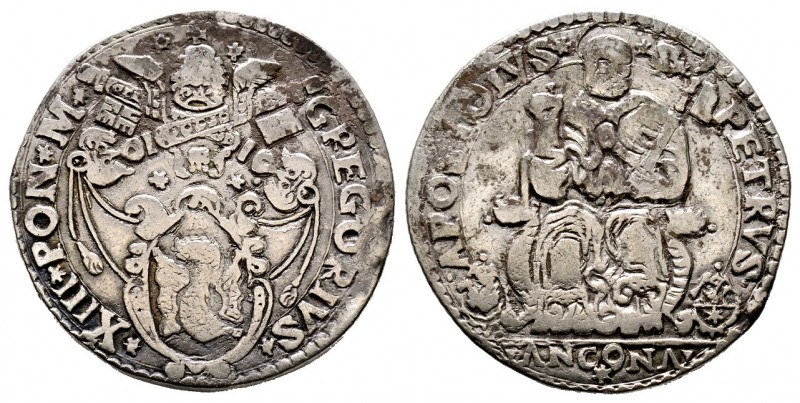 Gregorio XIII 1572-1585
Testone da 3 Giuli, Ancona, AG 9.34 g.
Ref : MIR 1204/...