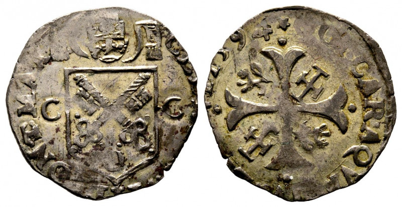 Clemente VIII 1592-1605
Dozzina ou douzain, Carpentras, Mi 2.38 g.
Ref : MIR 150...