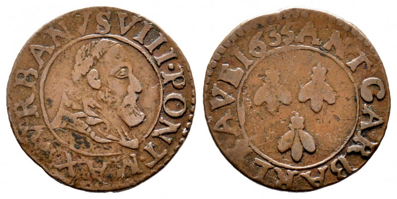 Urbano VIII 1623-1644
Doppio tornese (double tournois), Avignon, 1635, Cu 2.42 g...