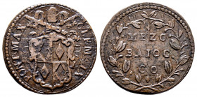Clemente IX 1667-1669
Mezzo Baiocco, Gubbio, Cu 7.98 g.
Ref : MIR 1914/1 (R)
Superbe Rare