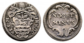Innocenzo XI 1676-1689
Mezzo Grosso, ND, Roma, AG 0.63 g.
Ref : MIR 2039/14
Superbe.