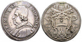 Clemente XI 1700-1721
Piastra, AN VII, Roma, AG 31.11 g.
Ref : MIR 2272/1 (R3)
presque TTB. Très Rare. Traces de monture
