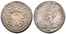 Clemente XI 1700-1721
Testone, AN VII, Roma, AG 8.98 g.
Ref : MIR 2288/1 (R3), Munt 62, Berm 2395, CNI 86/7
TTB. Trouée. Rarissime