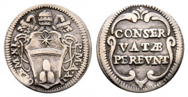 Clemente XI 1700-1721
Mezzo Grosso, AN XII, Roma, AG 0.65 g.
Ref : MIR 2321/1 (R2), Munt 157, Berm 2437, CNI 172
TTB. Rare