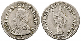 Clemente XI 1700-1721
Muraiola da 4 Baiocchi, 1710, Ferrara, Mi 2.62 g.
Ref : MIR 2363/2 (R)
TTB+