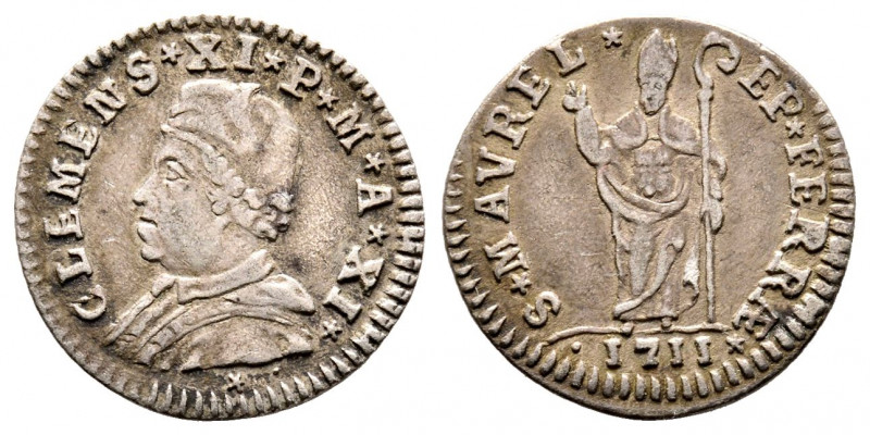 Clemente XI 1700-1721
Muraiola da 2 Baiocchi, 1711, Ferrara, Mi 1.59 g.
Ref : MI...
