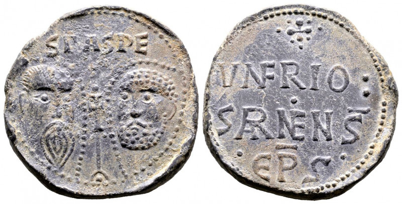 Unfrido 1180–1202, Vescovo di Sarno
Bolla Plumbea, ND, Plomb 51.58 g.
Superbe. T...