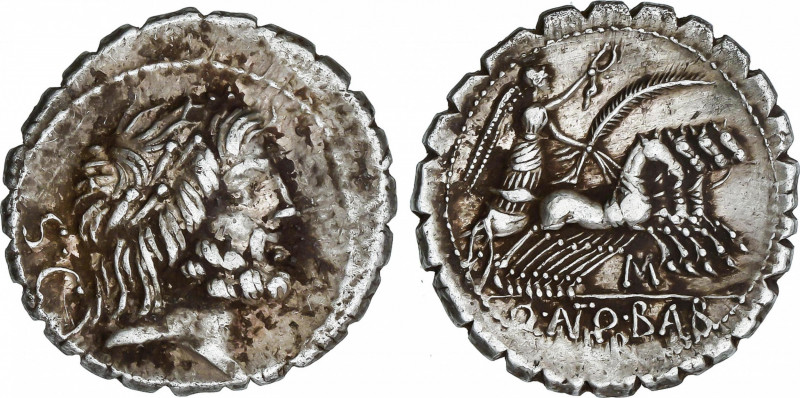 Denario. 83-82 a.C. ANTONIA. Q. Antonius Balbus. Anv.: S.C. Cabeza laureada de J...