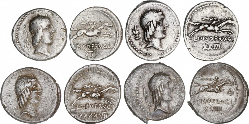 Lote 4 monedas Denario. 90-89 a.C. CALPURNIA. L. Calpurnius Piso Frugi. AR. Toda...