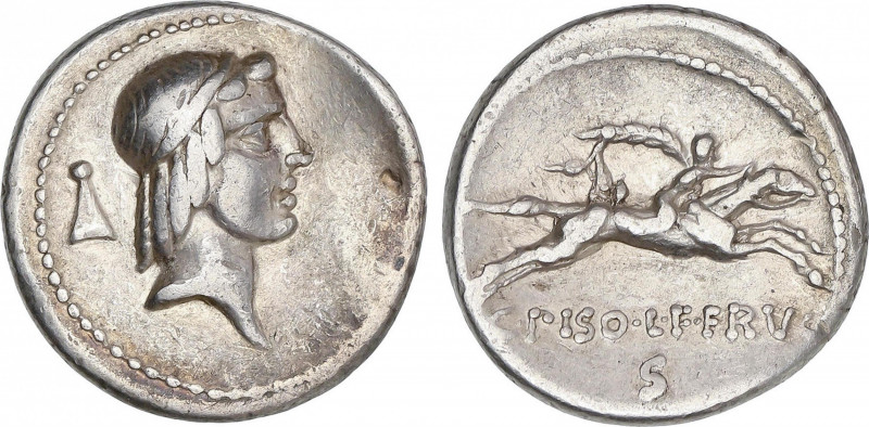 Denario. 64 a.C. CALPURNIA. C. Calpurnius Piso Frugi. Anv.: Cabeza diademada de ...