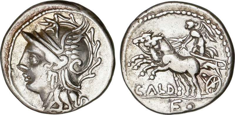 Denario. 104 a.C. COELIA o COILIA. C. Coelius Caldus. Anv.: Cabeza de Roma a izq...