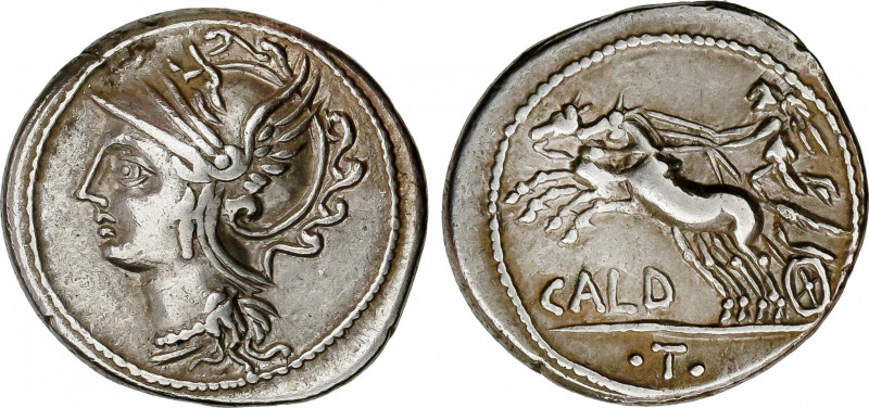 Denario. 104 a.C. COELIA o COILIA. C. Coelius Caldus. Anv.: Cabeza de Roma a izq...