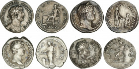 Lote 4 monedas Denario. Acuñadas el 117-138 d.C. ADRIANO. AR. A EXAMINAR. C-1270d, 1327c, 1329, 1342b. MBC a MBC+.