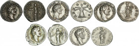 Lote 5 monedas Denario. Acuñadas el 138-161 d.C. ANTONINO PÍO. AR. A EXAMINAR. C-13, 33, 60, 85, 88. MBC a EBC.