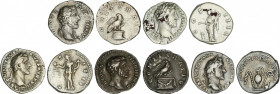 Lote 5 monedas Denario. Acuñadas el 138-161 d.C. ANTONINO PÍO. AR. A EXAMINAR. C-94, 155, 157, 201, 240. MBC a MBC+.