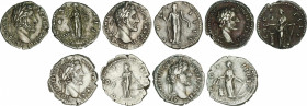 Lote 5 monedas Denario. Acuñadas el 138-161 d.C. ANTONINO PÍO. AR. A EXAMINAR. C-271, 272, 281b, 283, 290. MBC+ a EBC.
