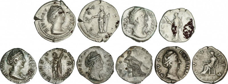 Lote 5 monedas Denario. Acuñadas el 141 d.C. FAUSTINA MADRE. AR. A EXAMINAR. C-7...