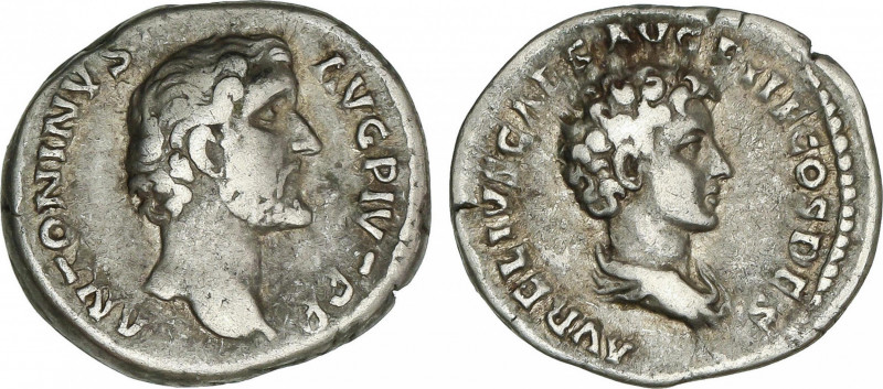 Denario. Acuñada el 139 d.C. ANTONINO PÍO y MARCO AURELIO. Anv.: ANTONINVS AVG. ...