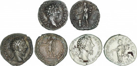 Lote 3 monedas Denario. Acuñadas el 161-180 d.C. MARCO AURELIO. AR. TR. P. XXII. IMP. IIII. COS. III, TR. P. XXX. IMP. VIII. COS. III y TR. POT. VII. ...