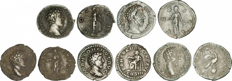 Lote 5 monedas Denario. Acuñadas el 161-180 d.C. MARCO AURELIO. AR. A EXAMINAR. ...