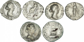 Lote 3 monedas Denario. Acuñadas el 156-175 d.C. FAUSTINA HIJA. AR. CONCORDIA, CONSECRATIO y FAVSTINA AVG. A EXAMINAR. C-15, 55, 81a; RIC-A495a, A502b...