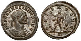 Aurelian (270-275 AD) Antoninian, Siscia Issue: 7.3 (Spring 274) Obverse: IMP C AVRELIANVS AVG Radiate, cuirassed bust right.
 Reverse: ORIENS AVG / ...