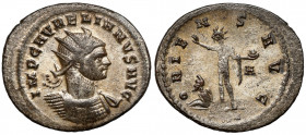 Aurelian (270-275 AD) Antoninian, Cyzicus Obverse: IMP C AVRELIANVS AVG Radiate, cuirassed bust right.
 Reverse: ORIENS AVG / A / XXI Sol standing le...