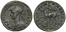 Probus (276-282 AD) Antoninian, Siscia Beautiful military bust of the finest style with Gorgoneion on cuirass and decorated shield (emperor on horse; ...