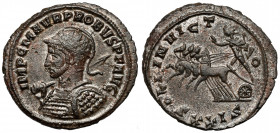 Probus (276-282 AD) Antoninian, Siscia Obverse: IMP C M AVR PROBVS P F AVG Radiate, cuirassed and helmeted bust left, holding spear and shield. Revers...