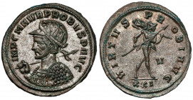 Probus (276-282 AD) Antoninian, Siscia Obverse: IMP C M AVR PROBVS P AVG Radiate, cuirassed and helmeted bust left, holding spear and shield.
 Revers...