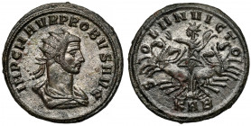 Probus (276-282 AD) Antoninian, Serdica Sol was the favorite and most frequently depicted God of the Roman pantheon in Probus' coinage. There are nume...