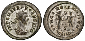 Probus (276-282 AD.) Antoninian, Cyzicus Obverse: IMP C M AVR PROBVS AVG Radiate, cuirassed and draped bust right. Reverse: CONCORDIA MILITVM&nbsp;/ S...