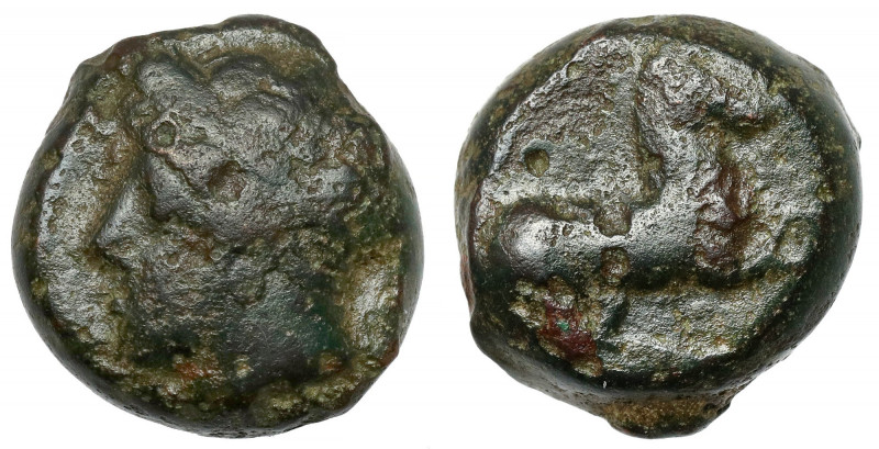Greece, Zeugitana, Carthage (370-340 BC) AE13 Obverse:&nbsp;Head of Tanit left, ...