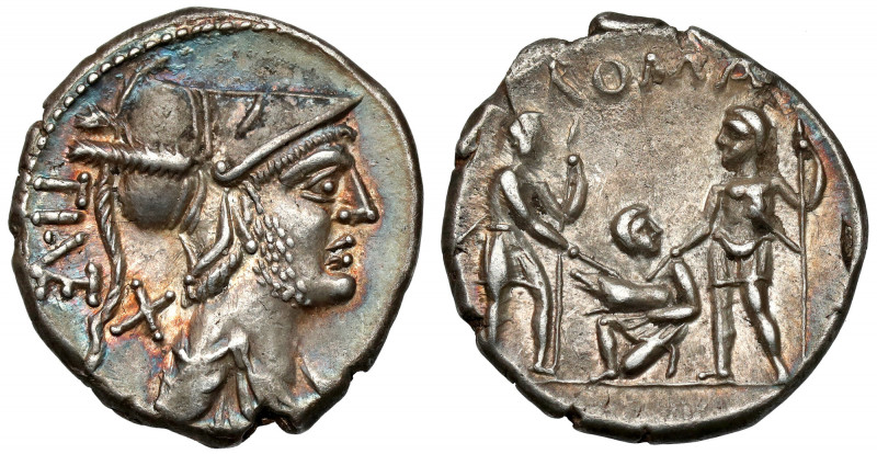 Roman Republic, Ti. Veturius (137 BC) AR Denarius Obverse: X / TI• VET (ligate) ...